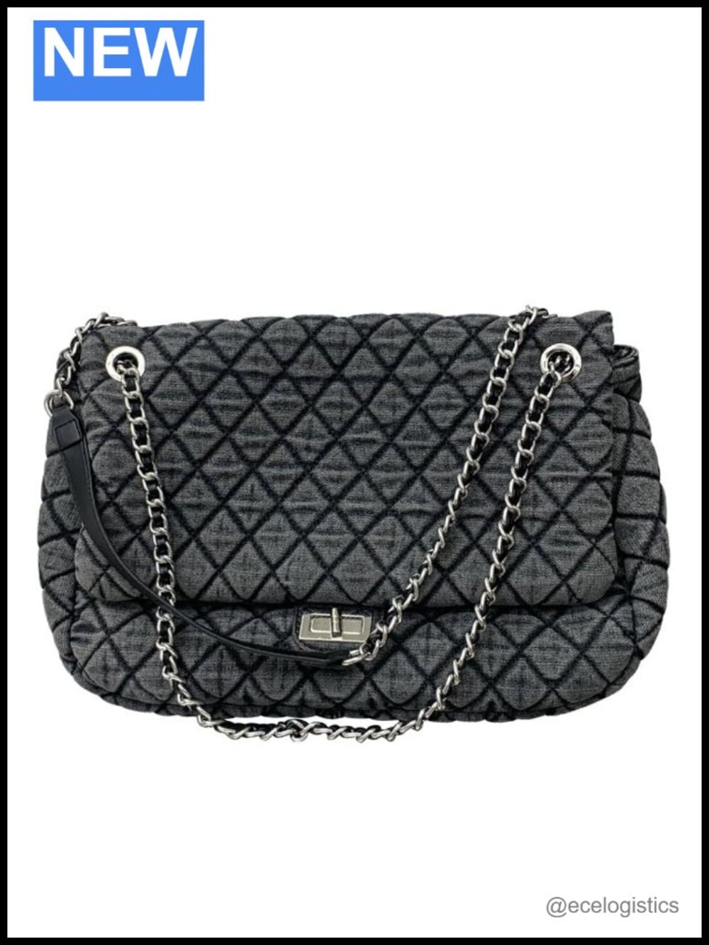 Washed Denim Tote Bag Retro Diamond Quilted Chain Strap Handbag